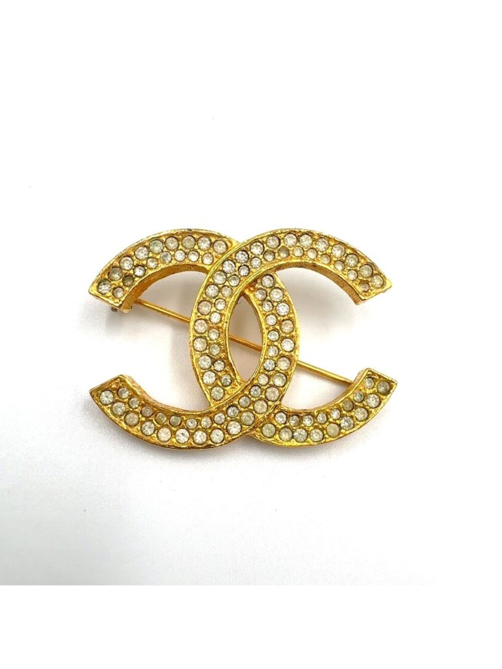 Chanel CC Logo Rhinestone Color Clear Gold Brooch